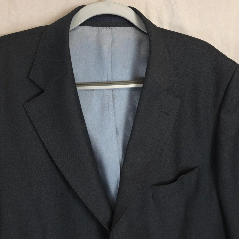 Italian Sports Coat Wool Blazer Jacket Mens Super 150s Blue Size 62 EU 52 US
